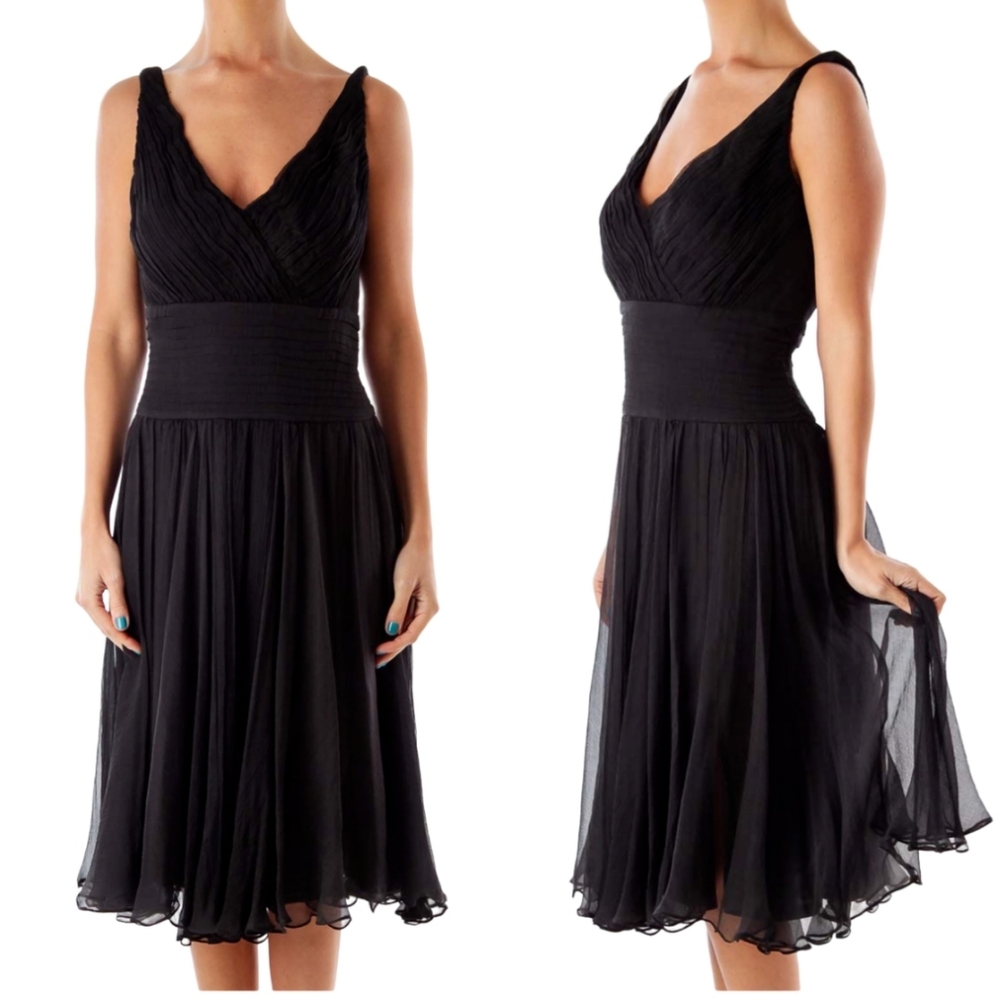 Tadashi Shoji Silk Sleeveless Pleated Black Semi Formal Dress